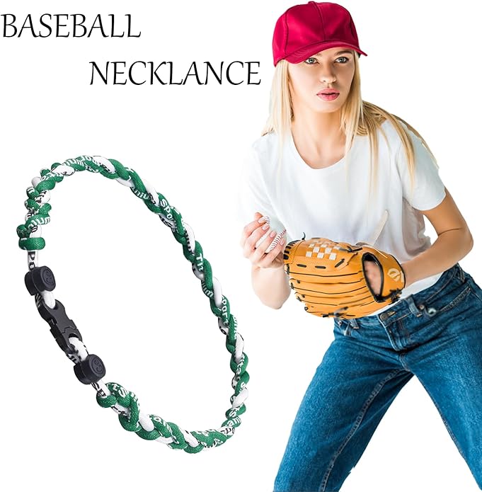 18inch Baseball Necklace,Fashion Tri-Braided Rope Tornado Necklace for Sports Fan