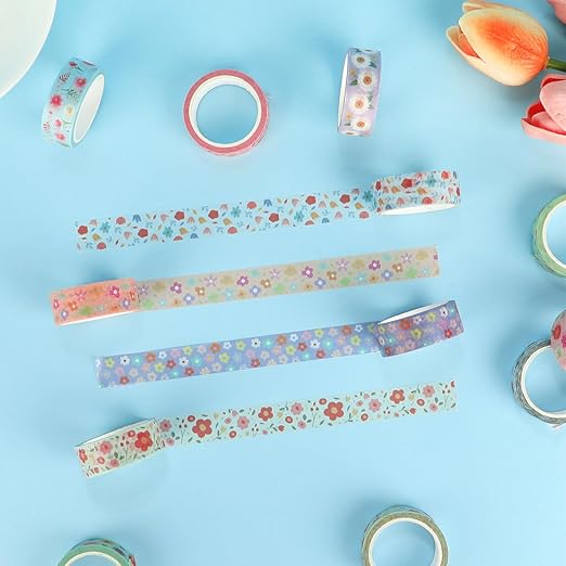 12 Rolls Sunflower Washi Tape Set, Floral Botanical Writable Masking Tapes - Image 7