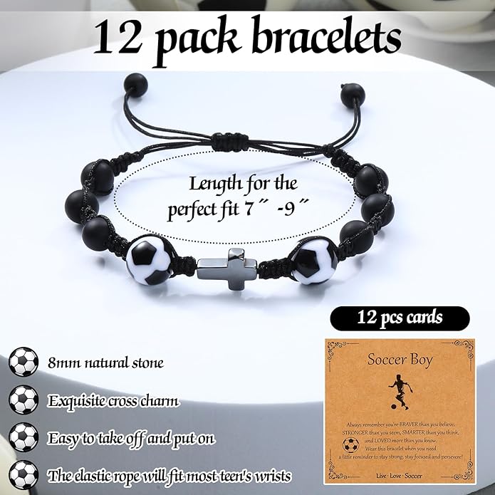 12 Set Sport Adjustable Beaded Bracelets Gifts Football Softball Soccer Volleyball Golf Basketball Hockey Bracelets for Women Men Adjustable Beaded Accessories