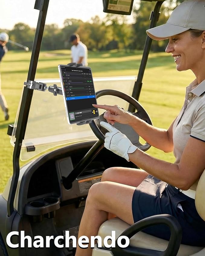 Charchendo Pro Golf Cart Series Tablet Mount - Heavy Duty Clamp for 1.1"-1.8" Tubes/Pipes, Tablet Holder with Anti-Slip Silicone, Perfect for ZGO/Club Car/Other Golf Carts, for 4-13in Devices