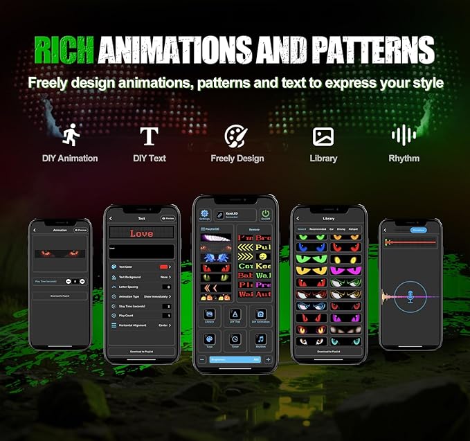 Golf Cart Devil Eyes Light Sign Screen, Programmable-Animations Flexible Screen for Golf Cart Windshield, DIY Dynamic text, graffiti, patterns With App&Remote Control, 23.4"x4.7" Windshield Decoration