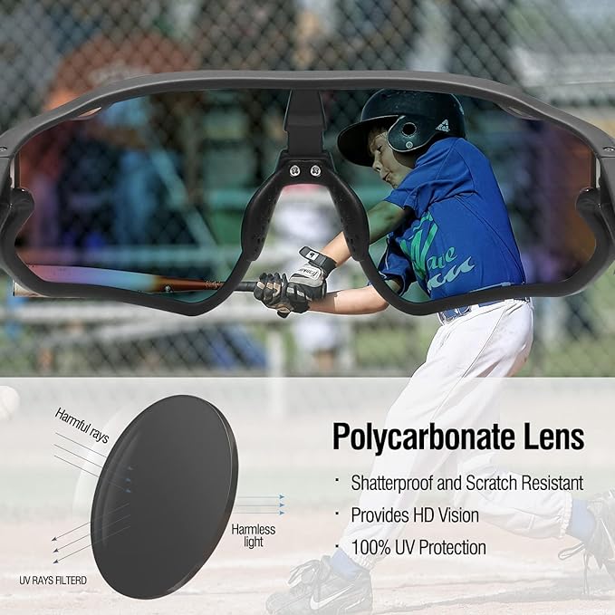 DUCO Kids Sunglasses Youth Baseball Sun Glasses Lightweight TR90 Frame UV400 Sports Cycling Shades for Boys Girls DK268