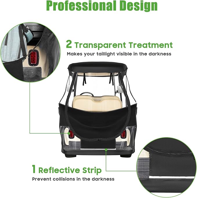 10L0L Golf Cart Driving Enclosure for Club Car DS 2+2 Passenger Short Roof Waterproof Windproof Heavy Duty 600D Rain Cover with 4-Sided Clear Windows & Durable Door Zipper, All-Weather Protection Red