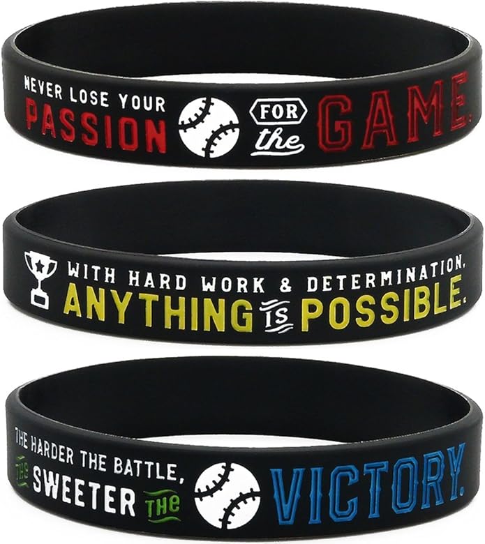 Inkstone (12-pack Baseball Motivational Silicone Bracelets - Wholesale Bulk Baseball Jewelry, Sports Gifts, Party Favors and Supplies