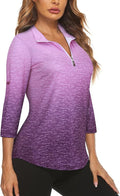 Koscacy Women's 3/4 Roll Sleeve Golf Tennis Polo Shirts UPF50+ Half Zip Dry Fit Workout Tops Athletic Shirt