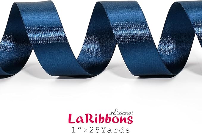 LaRibbons Navy Satin Ribbon 1 Inch 50 Yards Luxury Double Faced Blue Silk Ribbon - Image 6