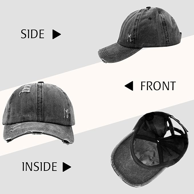 Criss Cross Ponytail Hat Women Washed Distressed Baseball Caps Adjustable High Messy Bun Ponycap