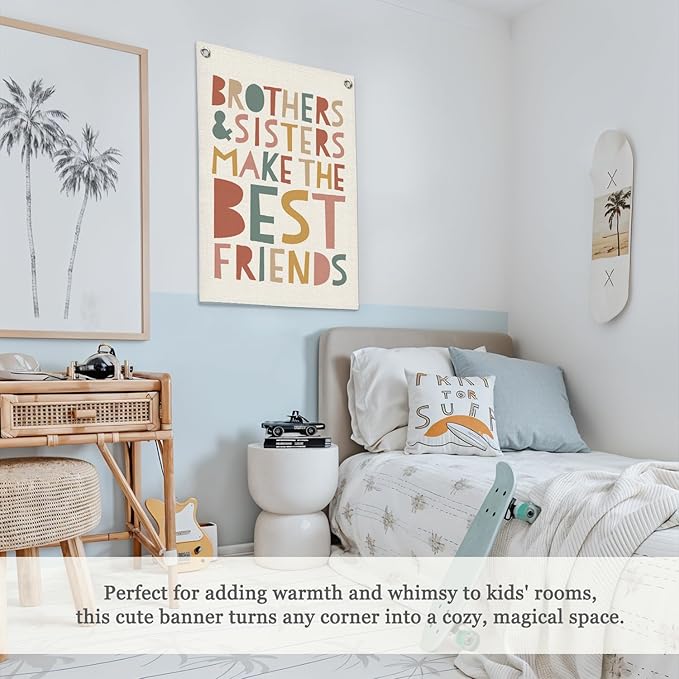 Kids Room Decor Linen Canvas Banner, Brothers & Sisters Make the Best Friends - Image 4