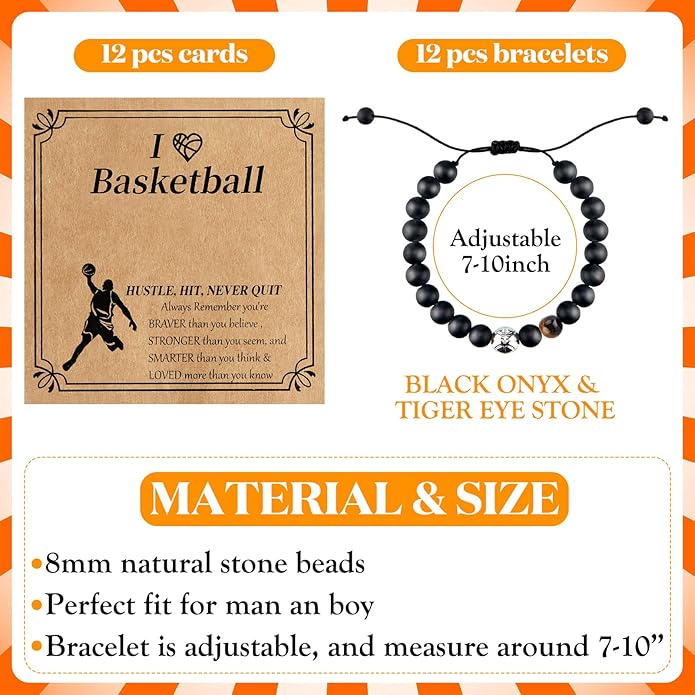12 Set Sport Adjustable Beaded Bracelets Gifts Football Softball Soccer Volleyball Golf Basketball Hockey Bracelets for Women Men Adjustable Beaded Accessories