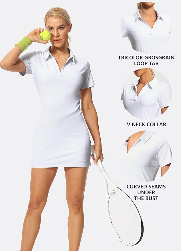 Hiverlay Golf Dresses for Women with Shorts and Pockets, V-Neck Short Sleeve Tennis Dress, Workout Athletic Dresses