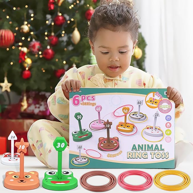 Animal Ring Toss Game Toy Set for Kids, 6 Targets Stands & 36 Rings Combo - Image 7