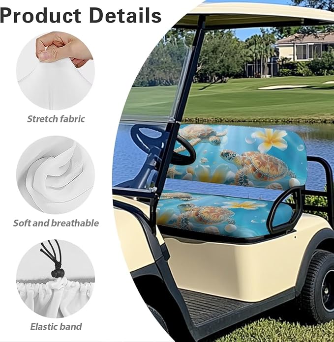 Bulopur Tropical Sea Turtle Golf Cart Towel Seat Cover Non-Slip Breathable Golf Cart Cushion Cover and Backrest Cover 2 Pack Golfcart Accessory for Golfer Gifts
