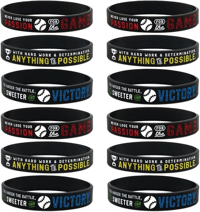 Inkstone (12-pack Baseball Motivational Silicone Bracelets - Wholesale Bulk Baseball Jewelry, Sports Gifts, Party Favors and Supplies