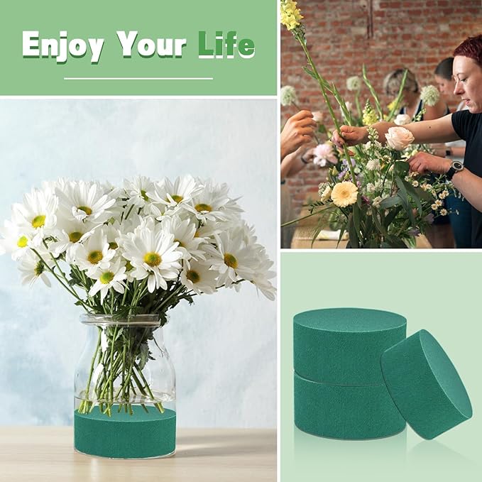 SupKing 8 Pcs Floral Foam Blocks 3.15" Round Green Wet Dry Flower Foam Florist - Image 4