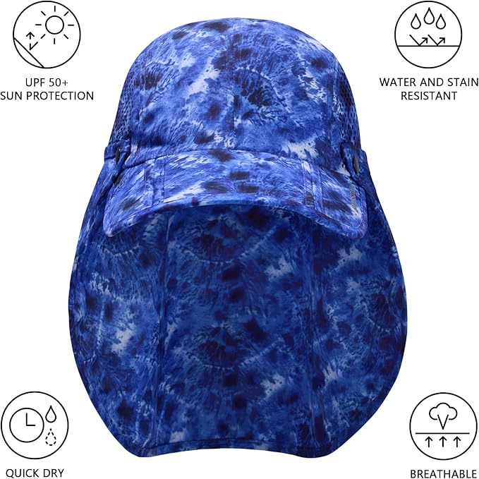 BASSDASH UPF 50+ Foldable Fishing Hat Baseball Cap with Removable Neck Flap Portable for Men Women Golf Hiking