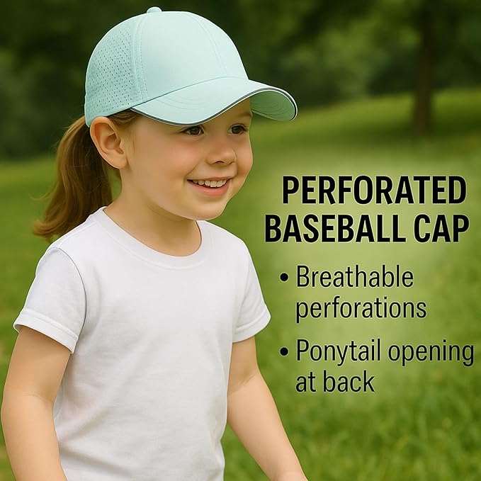 Little Girls Criss Cross Ponytail Hat Toddler Reflective Baseball Cap Kids Quick Dry Summer Sports Hats Age 3-8
