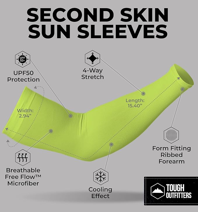 Tough Outdoors UV Arm Sleeves for Men Women - Sun Protection Sleeves - Compression Golf Baseball Cooling Tattoo Arm Sleeve