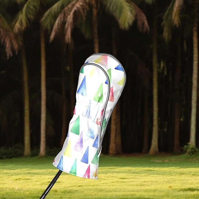 Golf Headcovers Fits Driver Hybrid Fairway 3/5 Wood, Waterproof PU Leather Golf Club Protector, Ideal Sports Accessories & Golfer Gift Colorful Geometry