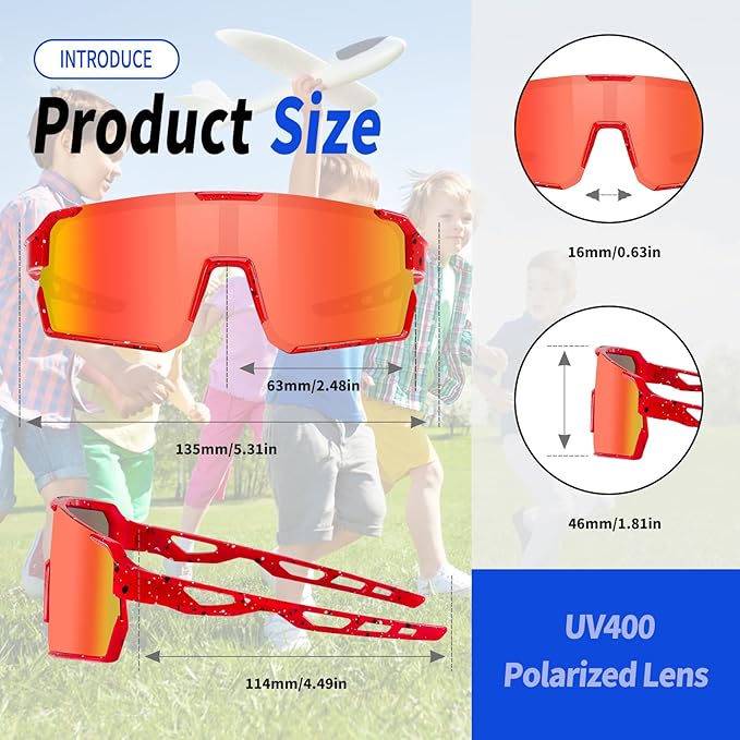 YDAOWKN Kids Sunglasses Youth Baseball Sunglasses Boys Girls Softball Cycling UV400 Protection Sports Goggles