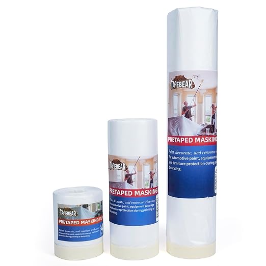 TAPEBEAR Upgrade Pre-Taped Masking Film Extra Thick, High Temp Tape and Drape by TAPEBEAR