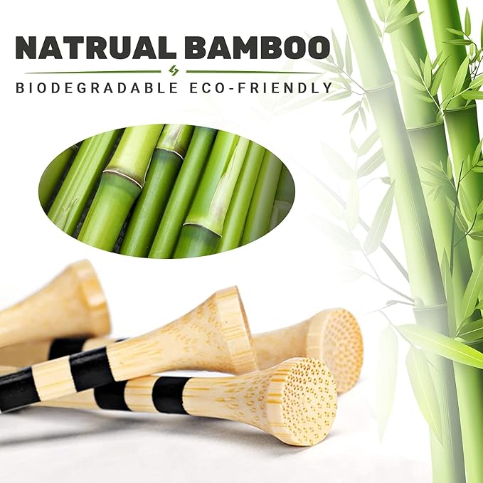 SAPLIZE Bamboo Golf Tees Pack of 100 or 150, Four Size Options (3-1/4", 2-3/4", 2-1/8", 1-1/2"), Stable and Reliable Golf Tees, Available in Natural Color