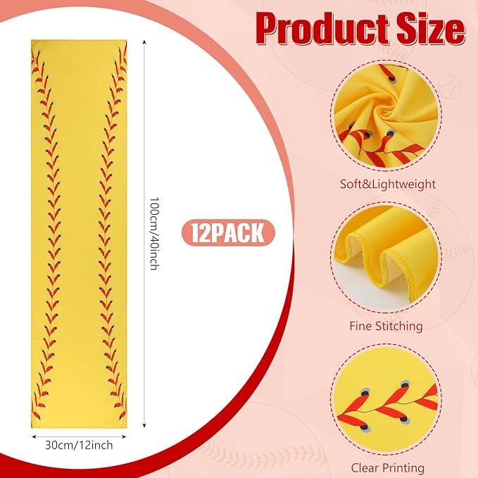 Soulchen 24 Pcs Ice Cream Drip Baseball Softball Gift Accessories 40"x12" Microfiber Cooling Towels and Arm Sleeves for Party