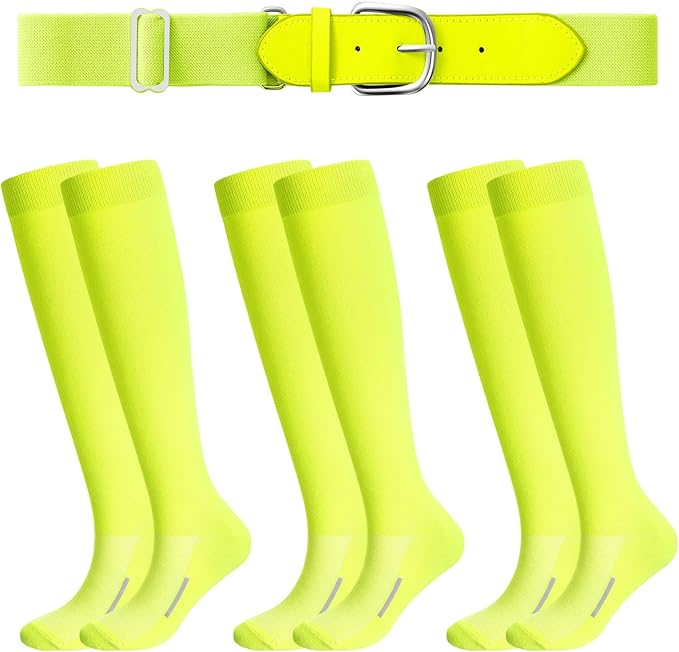 Haysandy Baseball or Softball Sock and Belt Combo Set 3 Football Baseball Socks with Softball Belt for Youth Boys Kids