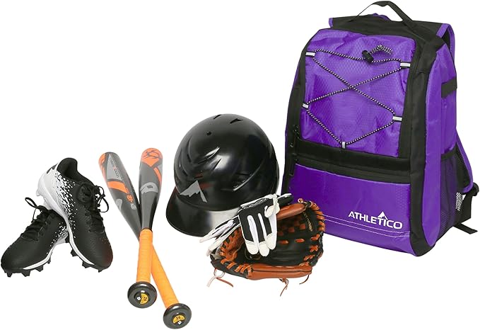 Athletico Youth Baseball Bag - Bat Backpack for Baseball, T-Ball & Softball Equipment & Gear | Holds Bat, Helmet, Glove | Fence Hook