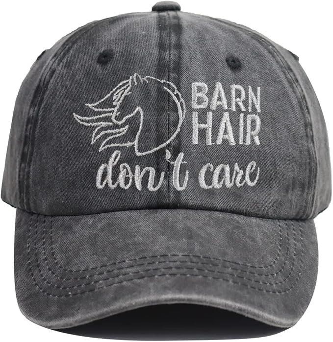 Barn Hair Don't Care Ponytail Hat, Embroidered Adjustable Cotton Baseball Cap, Horse Lovers Gifts for Girls Women