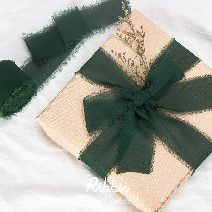 Ribbli Green Chiffon Ribbon1.5 inch x 30 Yard Handmade Silk Ribbon - Image 5