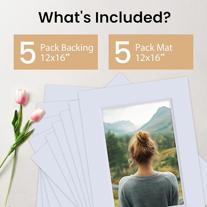 Falling in Art 5 Pack Acid Free 12x16'' White Picture Mats Board Show Kit - Image 3