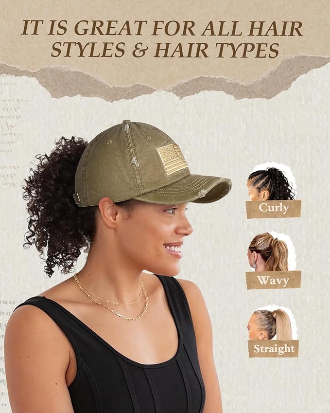 Flafens Women Pony Hats High Ponytail Baseball Caps - Cotton Vintage Washed Distressed Adjustable Criss Cross Trucker Hat