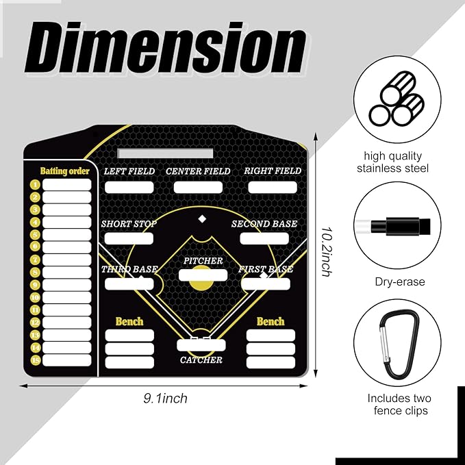 Geyee 34 Pcs Magnetic Baseball Lineup Board for Coach, Erases Easily Magnetic Dugout Board Softball Coaching Board with 30 Lineup Cards 2 Snap Hooks and Marker Pen