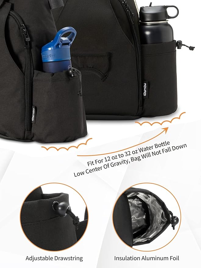 MOYAQI Disc Golf Bag with Retriever Holder and Storage Pockets, Disc Golf Backpack with 8-10 Disc Capacity, Padded Adjustable Strap and Back Panel, Lightweight and Durable