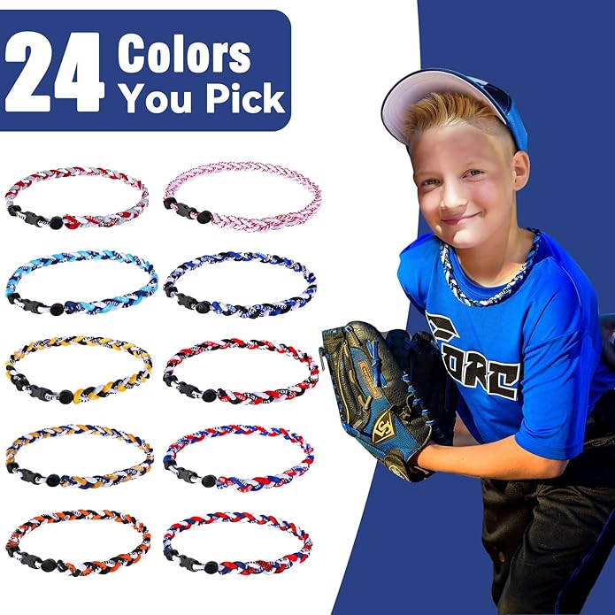 12 Pack Baseball Necklace 18inch, Team Gift for Baseball Funs, Three Braided Titanium Tornado Rope Design, with Muti - Color for Pick