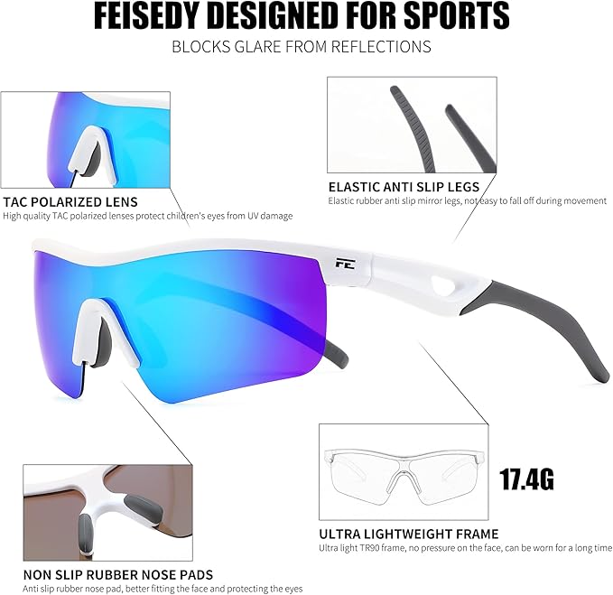 FEISEDY Kids Teens Baseball Polarized Sunglasses Sports TR90 Frame Boys Girls Cycling B2454