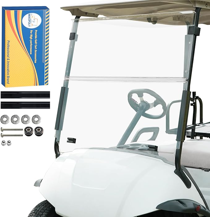 Golf Cart Clear Windshield for Yamaha G29/Drive 2007-2016, Acrylic Fold Down Windscreen, Impact Resistant and Shatterproof