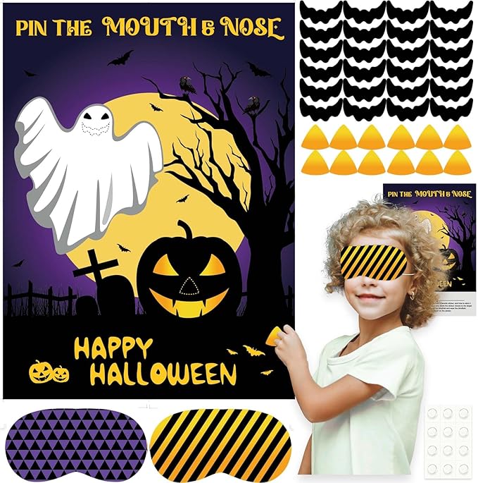 ASTARON Halloween Party Games, Pin The Mouth on Ghost Halloween Party by ASTARON