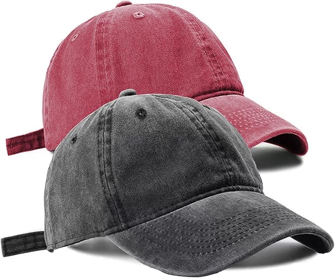 2 PCS Baseball Cap Golf Hat Washed-Cotton Plain Original Classic Cotton Vintage Adjustable Dad Hatsfor Men Women