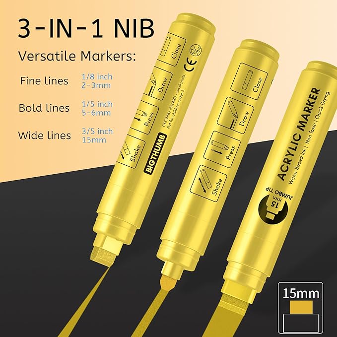 Jumbo Graffiti Poster Markers Set: 12 Metallic Colors Large 15mm Wide Tip - Image 3
