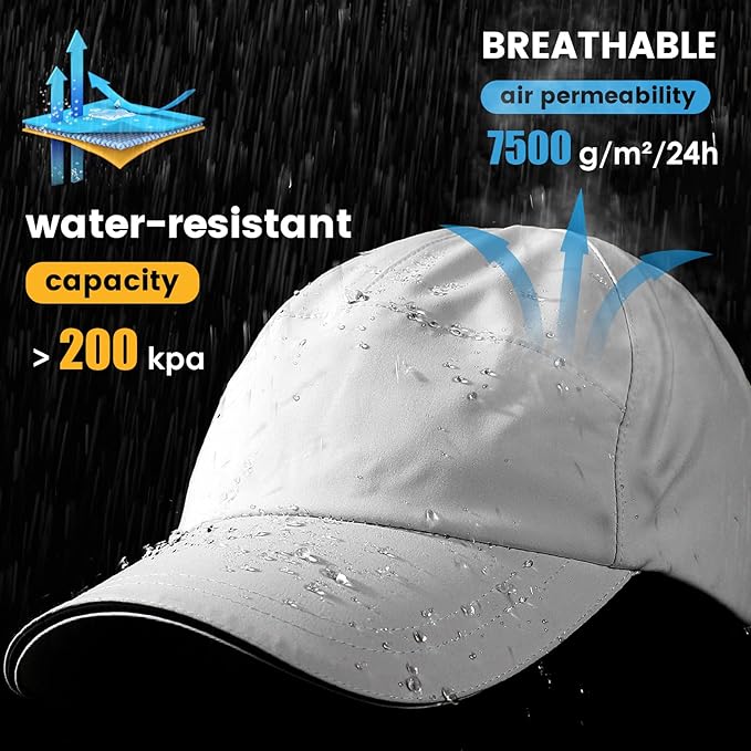 Mens Water-Resistant Baseball Cap Womens Rain Hat Foldable Outdoor Running Sun Fishing hat