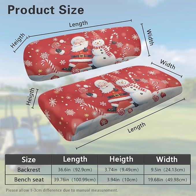 Bulopur Christmas Golf Cart Front Seat Covers Ezgo TXT Club Car Santa Claus Snowman Golf Cart Towel Seat Covers 2 Pack Red Christmas Golfcart Decorations Kit Universal Fit and Easy to Install
