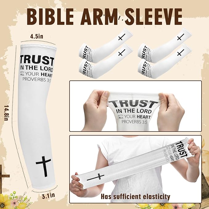 Shyyween 6 Pairs Faith Cross Arm Sleeves Religious Compression Arm Sleeves for Men Women Basketball Baseball Football for UV