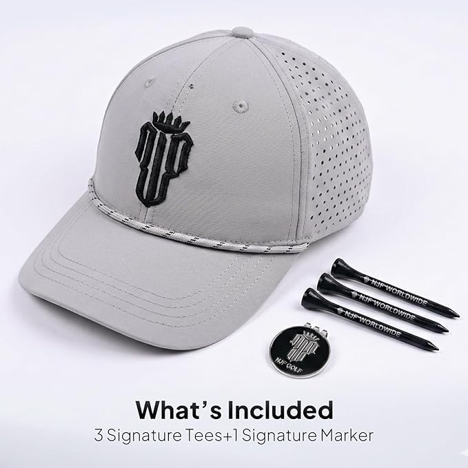 NJF Golf Hat Men - Breathable Mens Golf Hats, Adjustable Rope Hook and Loop Style Cap, Convenient Cap with Tee Holder