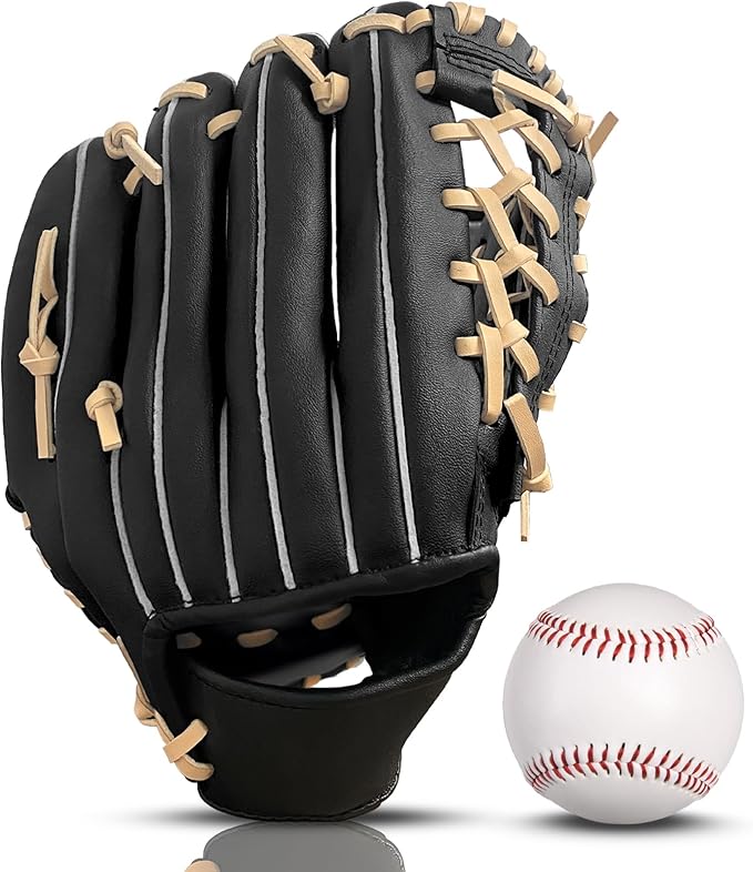 Baseball Glove + Ball Sets, Softball Glove, Baseball Mitt, 10.5''-12.5'' for Youth/Adult Training and Beginner Play, Synthetic Leather Softball Mitt