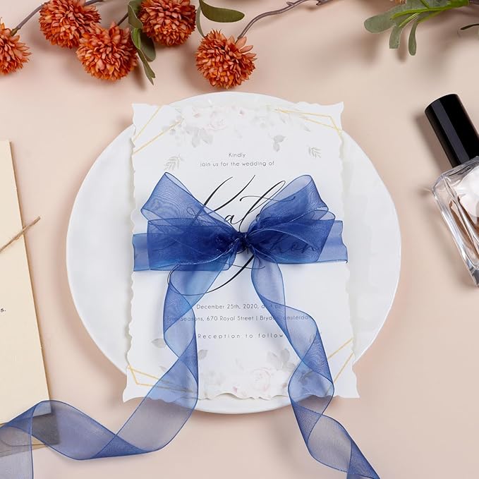 Ribbon for Gift Wrapping 3/4 inch Blue Sheer Organza Ribbon for Flower Bouquet - Image 3