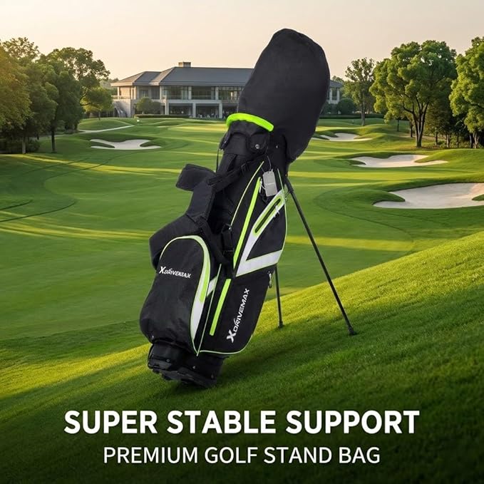 XDriveMax Golf Stand Bag with Accessory Pack, Lightweight 8-Way Top Dividers Golf Bag with Stand, Includes Insulated Cooler Pocket, Dual Strap & Rain Cover