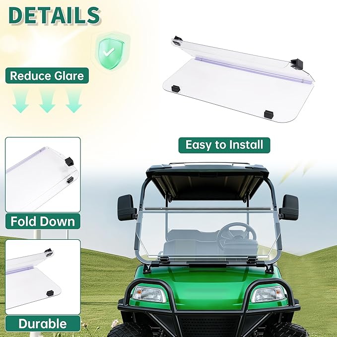 ECOTRIC Golf Cart Clear Windshield Compatible with Evolution Classic and Forester All Models 2016-up Flip Folding Down Windshield Foldable Windscreen PC
