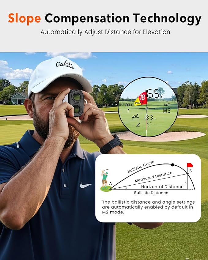 Golf Rangefinder with Slope - 1300/1500 Yards Laser Range Finder for Golf & Hunting, 7X Magnification, High-Precision Flag Locking Vibration, Rechargeable, IP54 Waterproof, Built-in Magnetic Strip