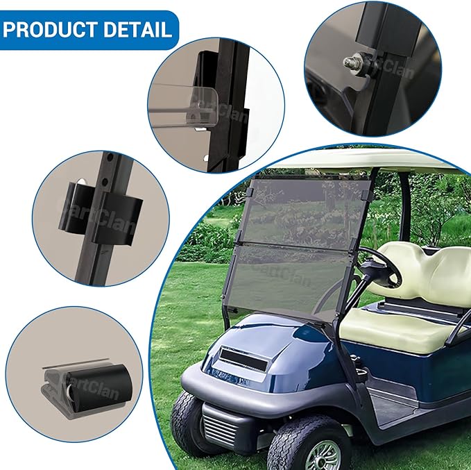 Golf Cart Windshield, Club Car Windshield with Windshield Clips Suitable for 2004-Up Club Car Precedent/Onward/Tempo Golf Carts, PC UV Resistant, Club Car Foldable Windshield Replacement